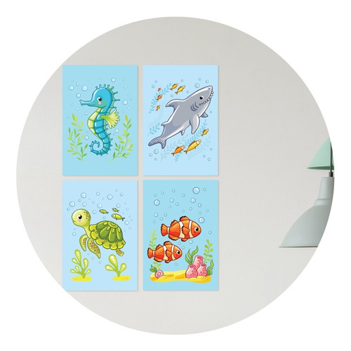 Placas Decorativas Fundo Do Mar Modelo 1 Kit 4un 20x30cm