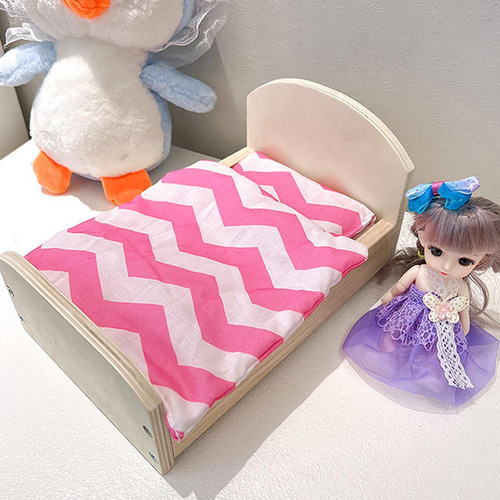 Cama En Miniatura De Casa Muñeca Con Juego De Cama Madera