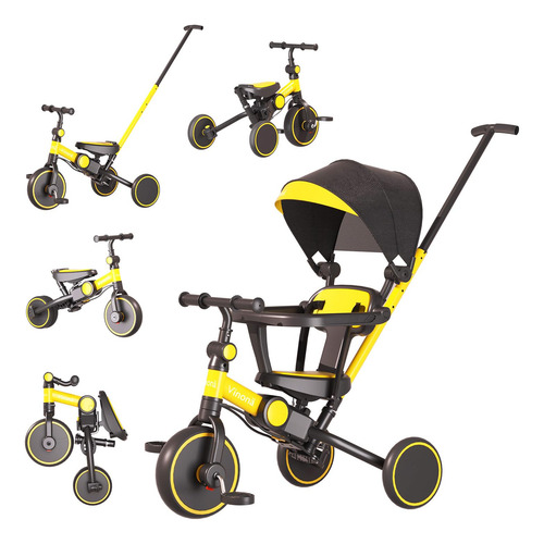 Triciclo Plegable Con Empuje Y Toldo, 6 En 1.