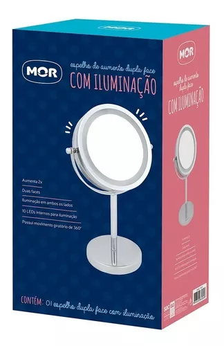 Espejo Maquillaje Aumento Doble Mor De Pie 11.5cm Luz Led