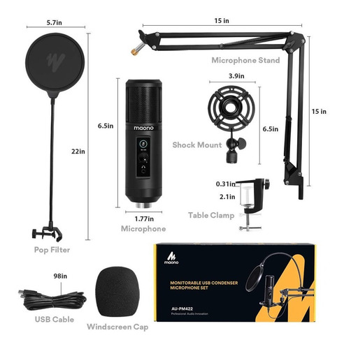 Imagen 6 de 7 de Kit Microfono Condensador Usb Maono Au-pm422 Poadcasting
