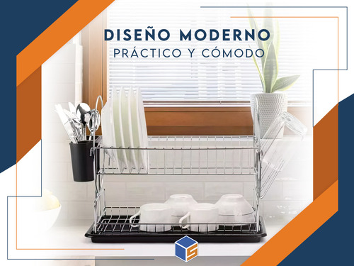 Imagen 7 de 11 de Secaplatos Escurridor Para Platos Con Cubiertero Cromado