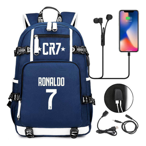 Mochilas De Cristiano Ronaldo Con Puerto De Carga Usb Color B