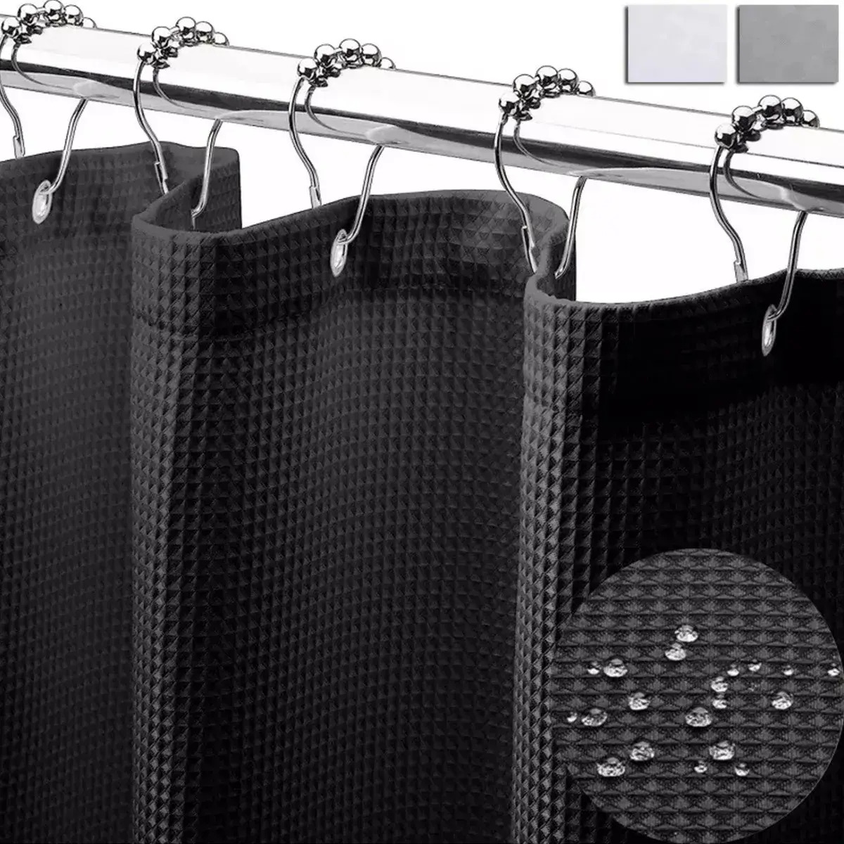 Cortina Para Baño Impermeable De Lavable Tela Modernas 183cm Negro Tejido Cyrene