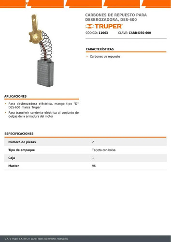Carbones Repuesto Desbrozadora Des-600 11063 | MercadoLibre