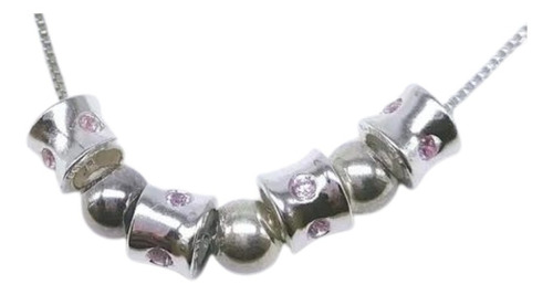 Imagen 1 de 3 de Collar Con Dijes Con Cristales Rosas En Plata Ley .925