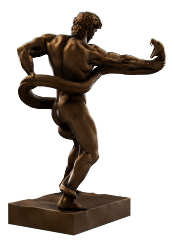 Estátua Atleta Lutando Contra Píton - Estatueta Frederic Cor Cor Cobre Antigo