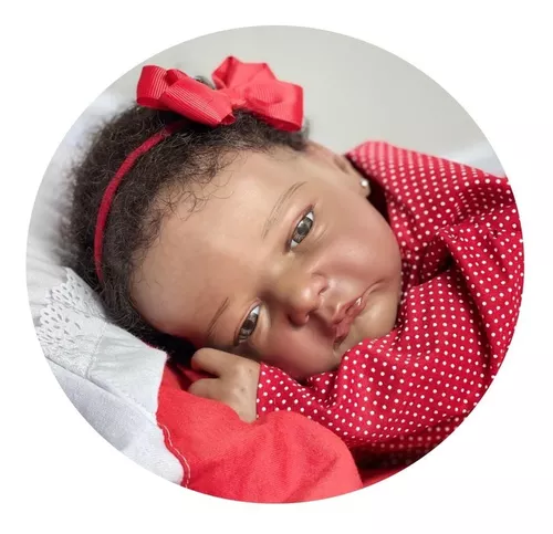 Boneca Bebê Reborn Menina Realista Negra Com Acessórios