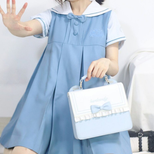 Bolso De Manolindo Para Mujer Kawaii Con Moño Acabado De Los Herrajes Dorado Color Azul Claro Correa De Hombro Azul Claro Diseño De La Tela Lisa