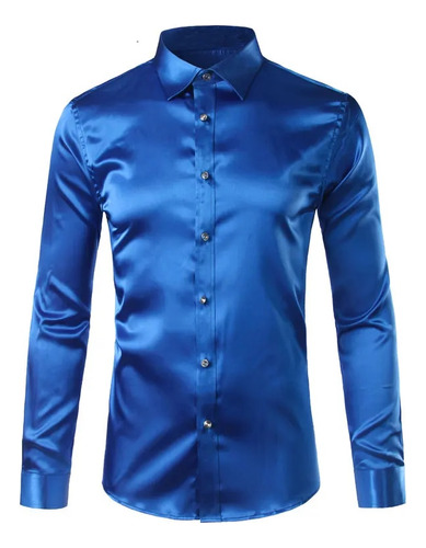 Camisa De Satén De Seda Para Hombre, Boda, Club, Fiesta, Cam