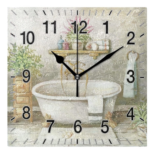 Chifigno Reloj Pared Cuadrado Vintage Para Bañera Silencioso