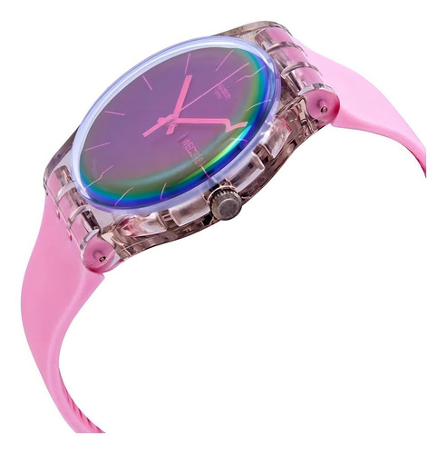 Reloj Pulsera Swatch Polarose Suok710 de Silicona Color de Correa Rosa Color de Bisel Plateado Color de Fondo Rosa