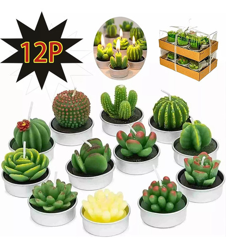 12pcs Velas Decorativas De Adornos Cactus