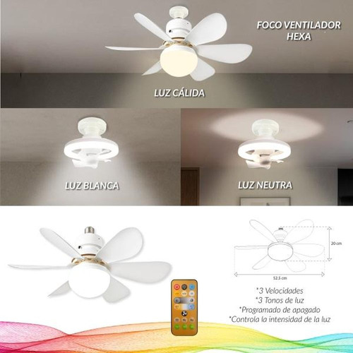 Foco Ventilador De Techo 2 En 1 - 40w Con Control Blanco