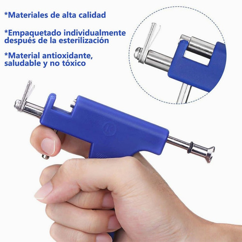 Imagen 3 de 10 de Kit Pistola Inoxidable Perforadora Cuerpo Aros Piercing