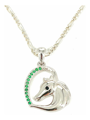 Colgante Corazón Caballo Plata Circones Verdes # 2.117