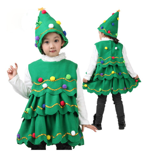 Aplicable A Vestido De Árbol De Navidad A Rayas Para Niñas,