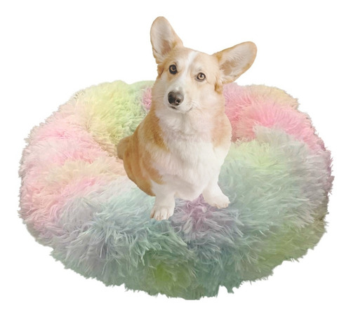 Cama Redonda Tipo Dona Arcoiris Para Perro Lava En Lavadora Arcoíris