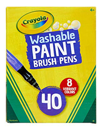 Crayola Paint Brush Pens, Pinturas Lavables, 8 Colores, 40 U