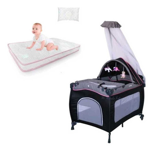 Cuna Con Tul Para Bebe Y Colchon Multifuncional Niño Niña 