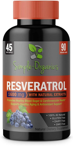 Resveratrol Premium 1600mg Organico 90 Capsulas Eg R8 Sabor ND