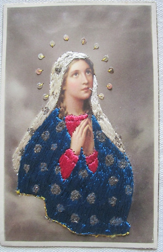 Postal Virgen Esta Bordada Una Antiguedad 