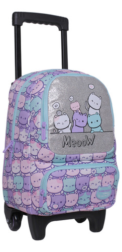 Mochila Con Ruedas Pequeña Winner Gatos Pastel Lila Head