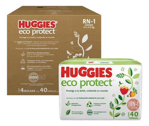Pañal Huggies Eco Protect Recién Nacido Caja Con 160 Pzs. Género Sin género Talla Recién nacido (RN)