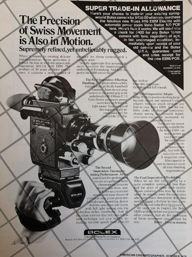 Cartel Publicitario Retro Camara De Cine Bolex 1979