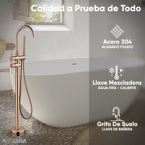 Solana BT6008 Kit Tina Baño Tradicional Ovalada 170x80x60 Cm De Acrílico De 8cm + Grifo Independiente Monocomando Cuello Cisne Blanco/goldrose