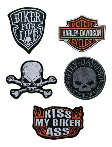 Parches Bordados 5 Escudos Biker Harley, Skull