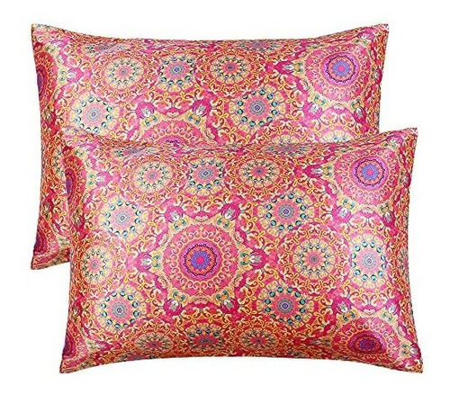 Funda De Almohada De Satin Tamaño Queen 2pz Diseño Mandala