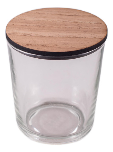 Vaso Vidrio Mediano Tapa De Madera Velas Soja Portavelas X1