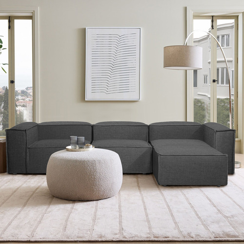 Sala Esquinera Moderna Minimalista Latt Sillón Modular Lino Gris Oscuro Lino Dalton