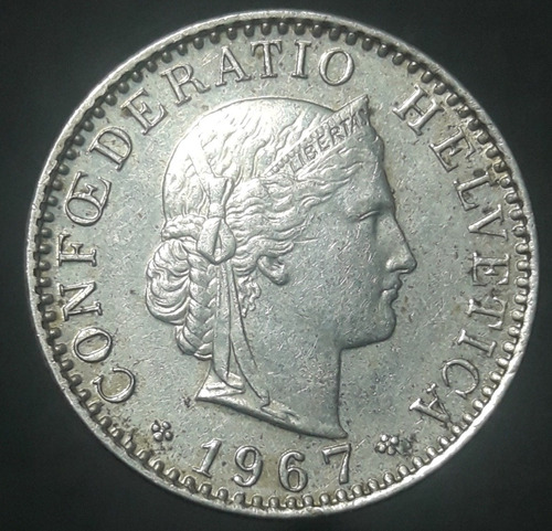 Moneda Suiza 20 Rappen 1967 