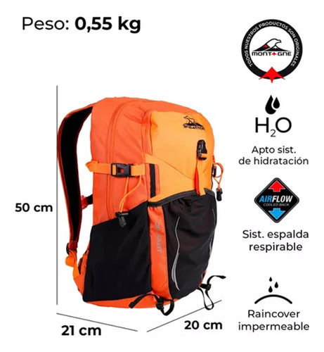 Mochila Montagne Deportiva Trekking 30 Lts Bolsillos Viajero