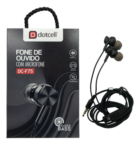 Fone De Ouvido Preto Intra-auricular Dotcell Dc-f75