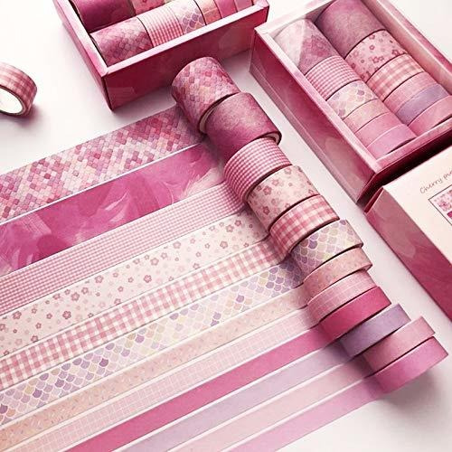 Cinta Adhesiva Washi 12 Rollos 10/15/20/30mm X3m-est: Rosa