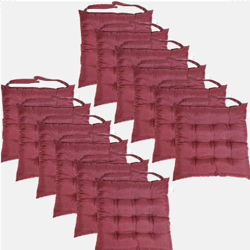 Kit 12 Almofadas De Cadeira Futon Assento Cheia Grande 40x40 Cor Vinho-12pc