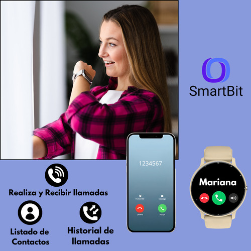 Reloj Smartwatch Mujer Smartbit S1 Pro 1.39 Dorado Deportivo Redondo Compatible Con Android E Ios Llamadas Mensajes Elegante Mide Presion Arterial