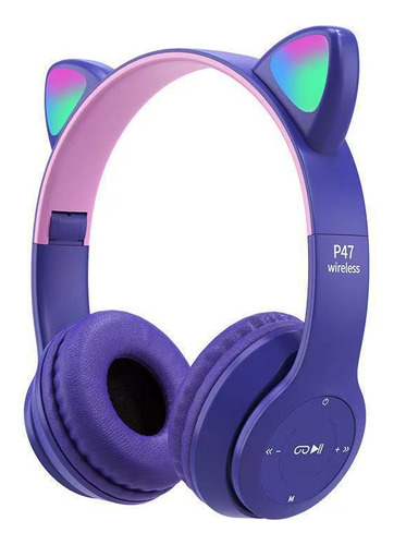 Audifonos Orejas De Gato Led Diadema Bluetooth Inalámbricos Color Violeta