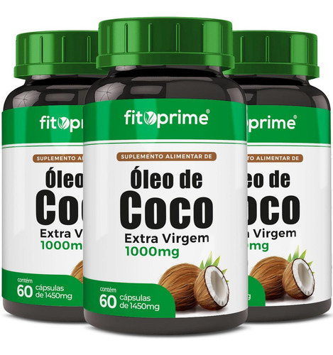 Kit 3 Óleo De Coco Extra Virgem 1000mg 60 Cápsulas Fitoprime