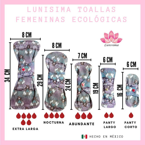 Imagen 2 de 2 de Toallas Femeninas Ecologicas Lunisima Paquete Mayoreo 45pza