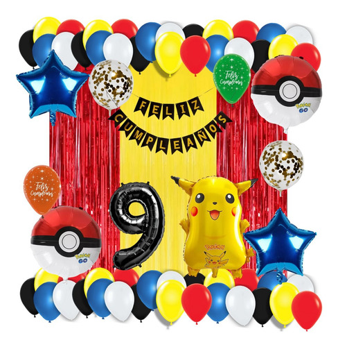Kit De Globos De Pikachu 62 Pz Número 9 Kit De Globos De Pikachu