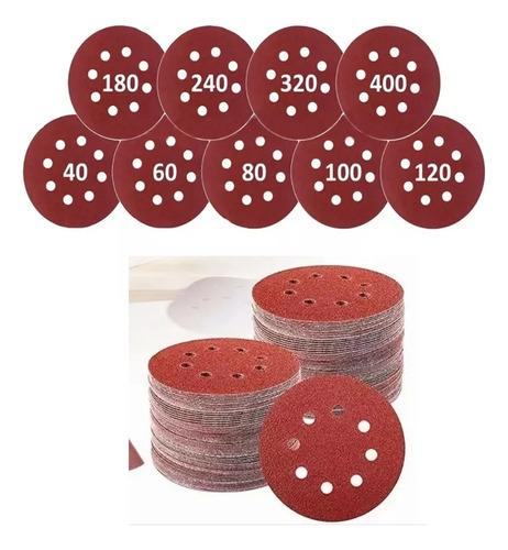 Set 100 Lijas Velcro Con 8 Orificios 125mm 5 Pulgadas
