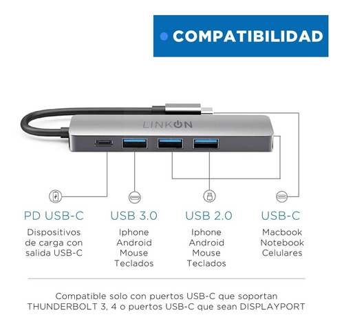 Imagen 5 de 10 de Hub Adaptador Usb Tipo C 5 En 1 Linkon Para Mac Macbook Win