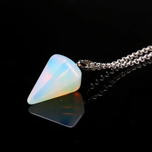 Péndulo Reiki Chakra Hexagonal Cuarzo Rosa Opalo Opalo
