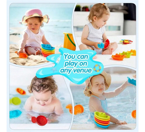 Juguetes De Baño Para Bebés, Botes Apilables Y Cucharas, Col