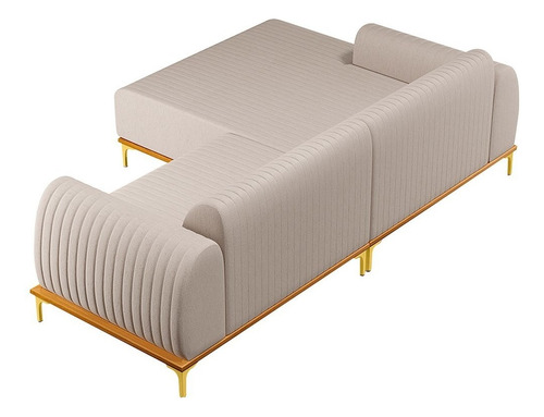 Sofá 245cm Com Chaise Esquerdo Pés Gold Molino Linho Bege Cor Creme Desenho Do Tecido Liso