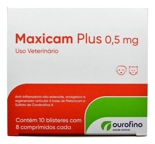 Maxicam Plus 0,5mg Display 10 Cartelas C/ 8 Comprimidos Cães